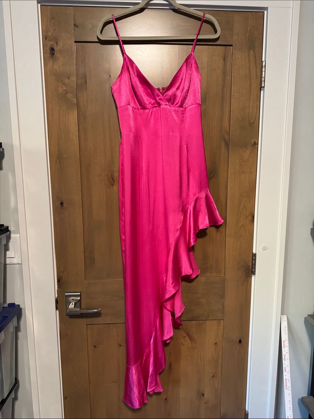Pink Satin Bardot Maxi Dress Womens 8 Ruffles Mermaid Barbie prom event wedding